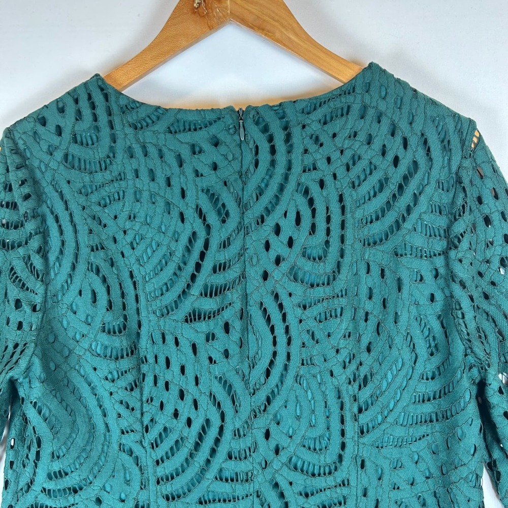 Boden Lace Overlay Long Sleeve‎ Top Green US 10 UK 14 Sheath Back Zip - Picture 9 of 10